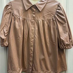 Women's Tan Blouse with Puff Sleeves